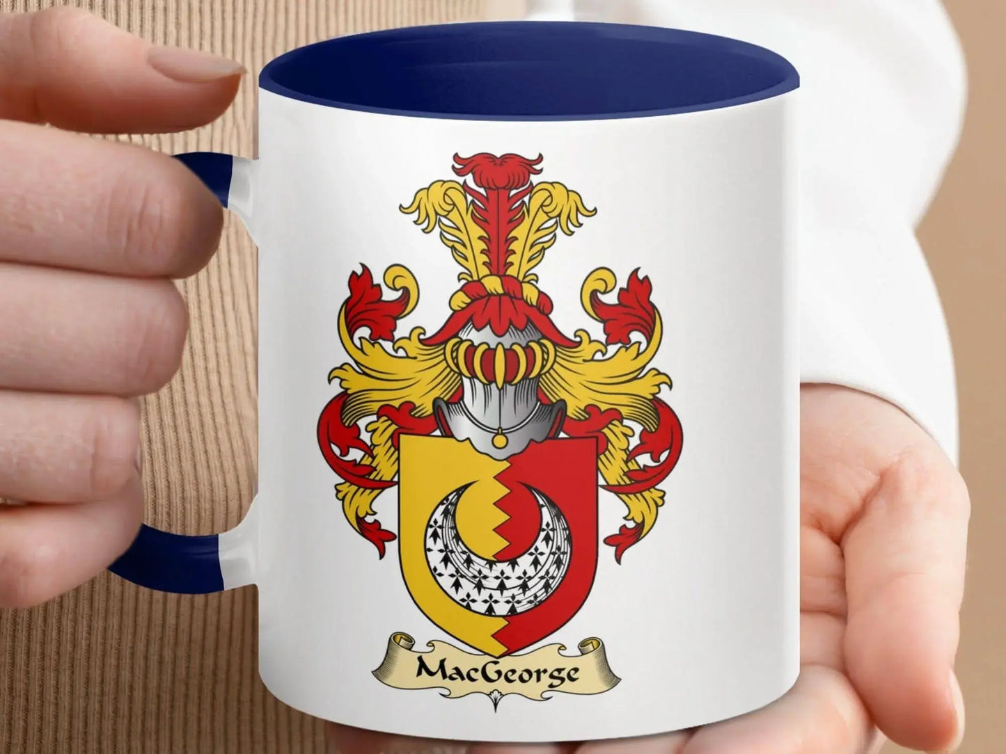 MacGeorge Family Crest Heraldic Emblem Accent Mug - Celtic Ancestry Gifts