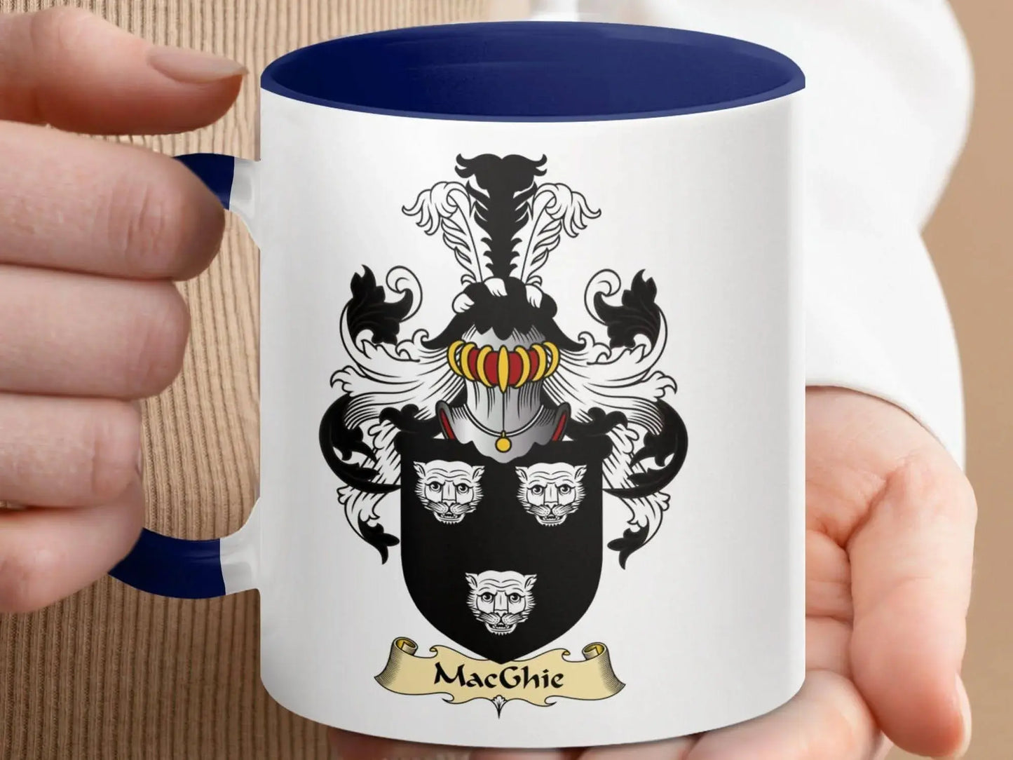 MacGhic Family Crest Coat of Arms Emblem On Black Mug - Celtic Ancestry Gifts