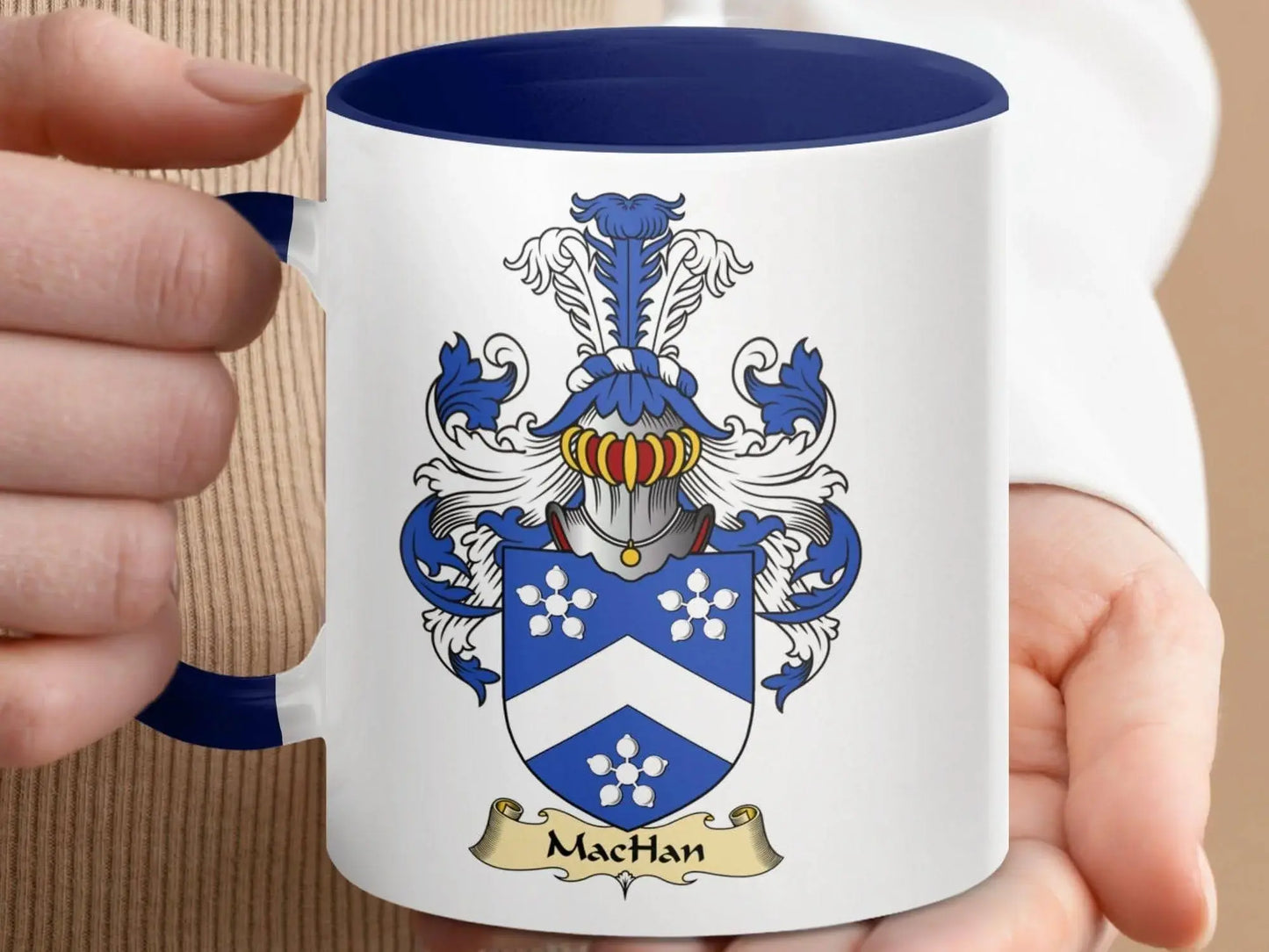 MacHan Family Crest Heraldic Design Coffee Mug - Celtic Ancestry Gifts