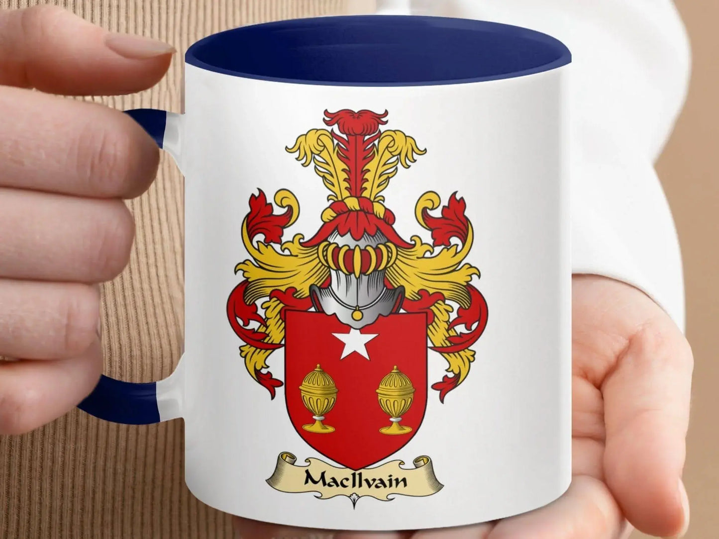 MacIlvain Family Coat of Arms Emblem Accent Mug - Celtic Ancestry Gifts