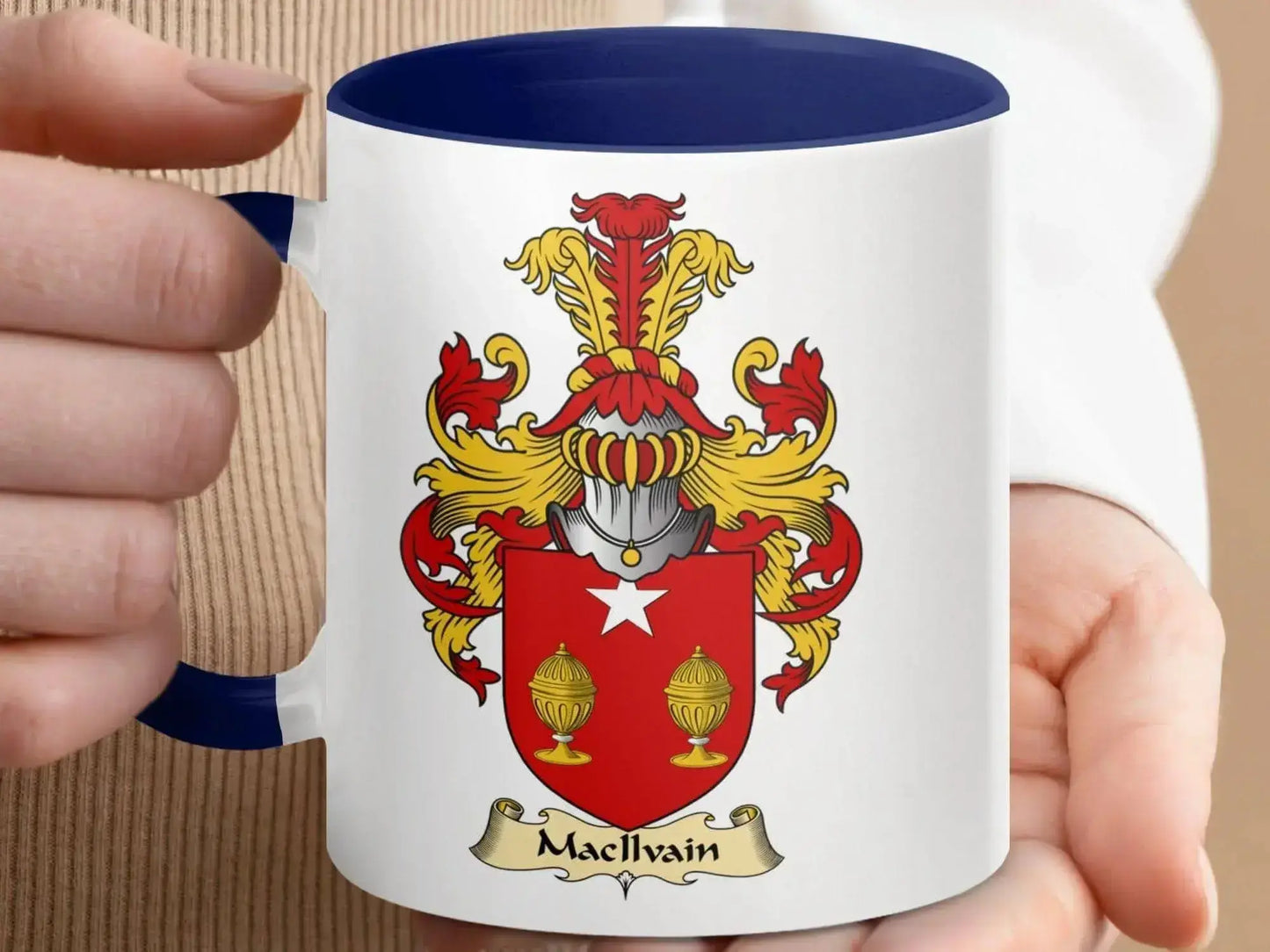MacIlvain Family Coat of Arms Emblem Accent Mug - Celtic Ancestry Gifts
