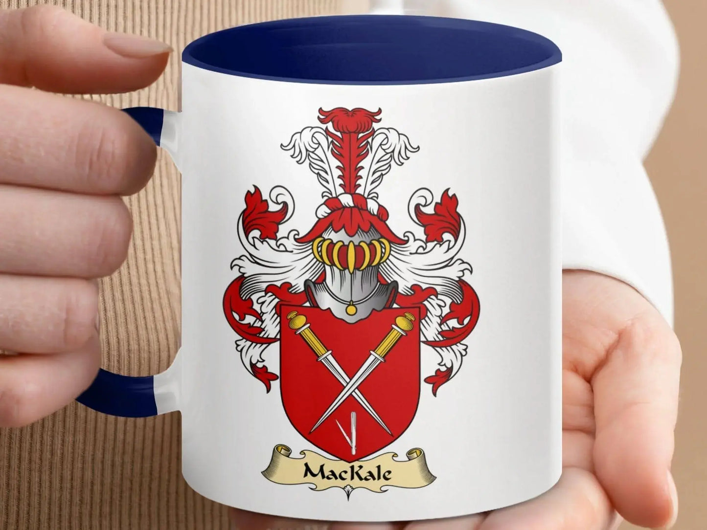 MacKale Family Crest Heraldic Emblem Accent Coffee Mug - Celtic Ancestry Gifts