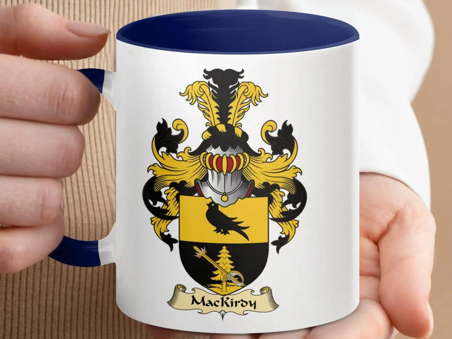 MacKirdy Family Crest Shield Design Accent Coffee Mug - Celtic Ancestry Gifts