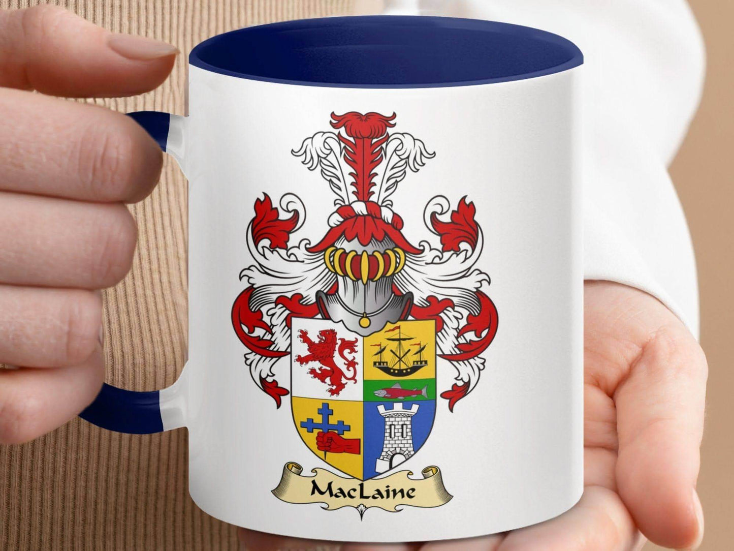 MacLaine Family Coat of Arms Design Ceramic Coffee Mug - Celtic Ancestry Gifts