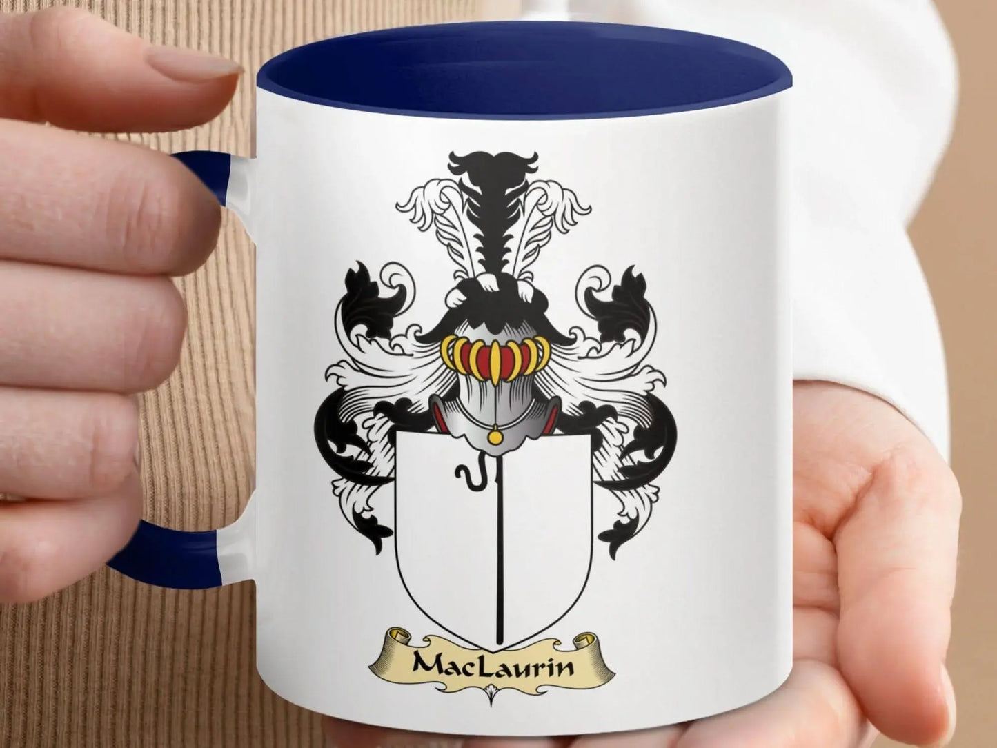 MacLaurin Family Crest Coat of Arms Design Mug - Celtic Ancestry Gifts