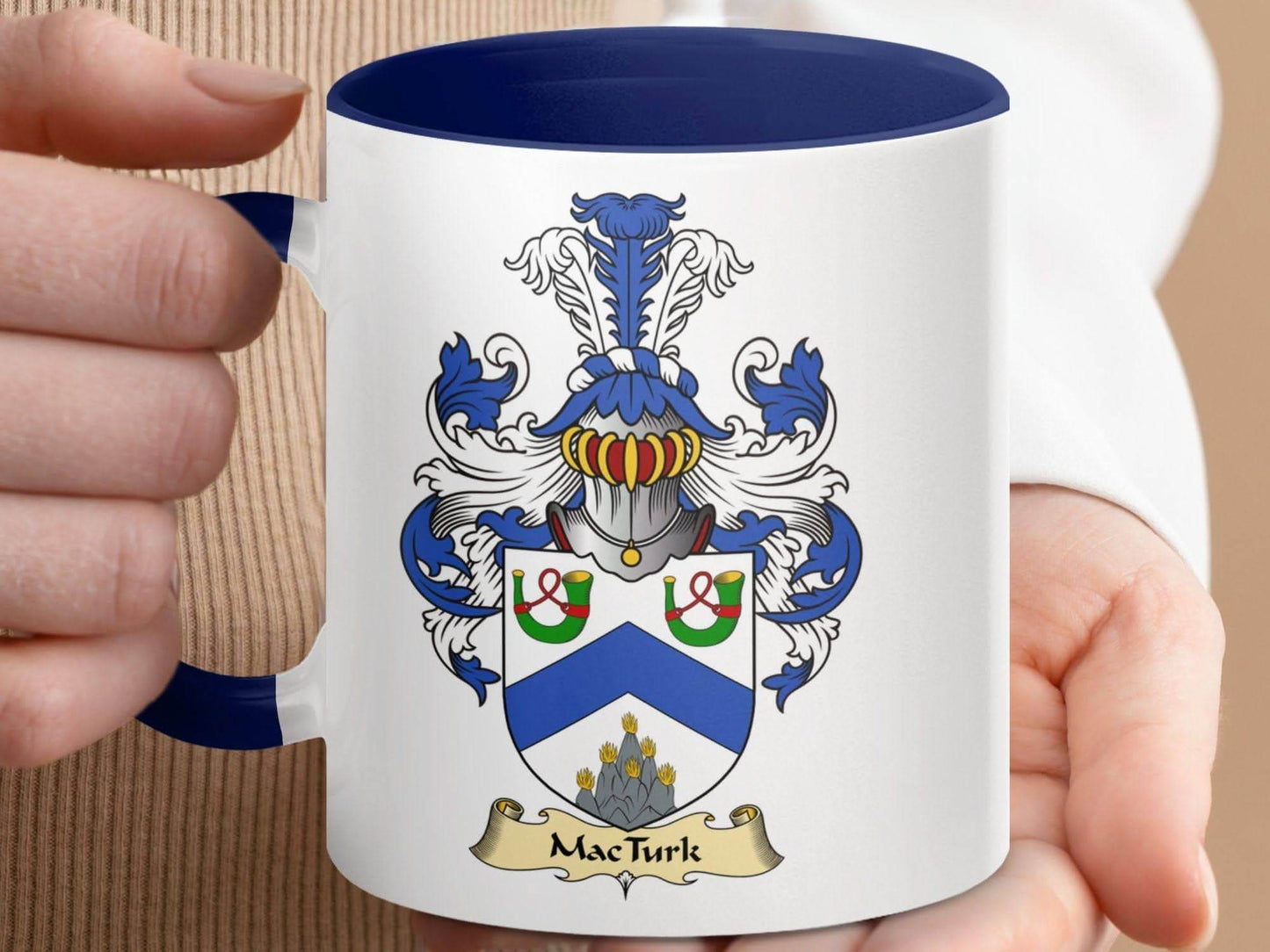 MacTurk Family Crest Coat of Arms Accent Coffee Mug - Celtic Ancestry Gifts