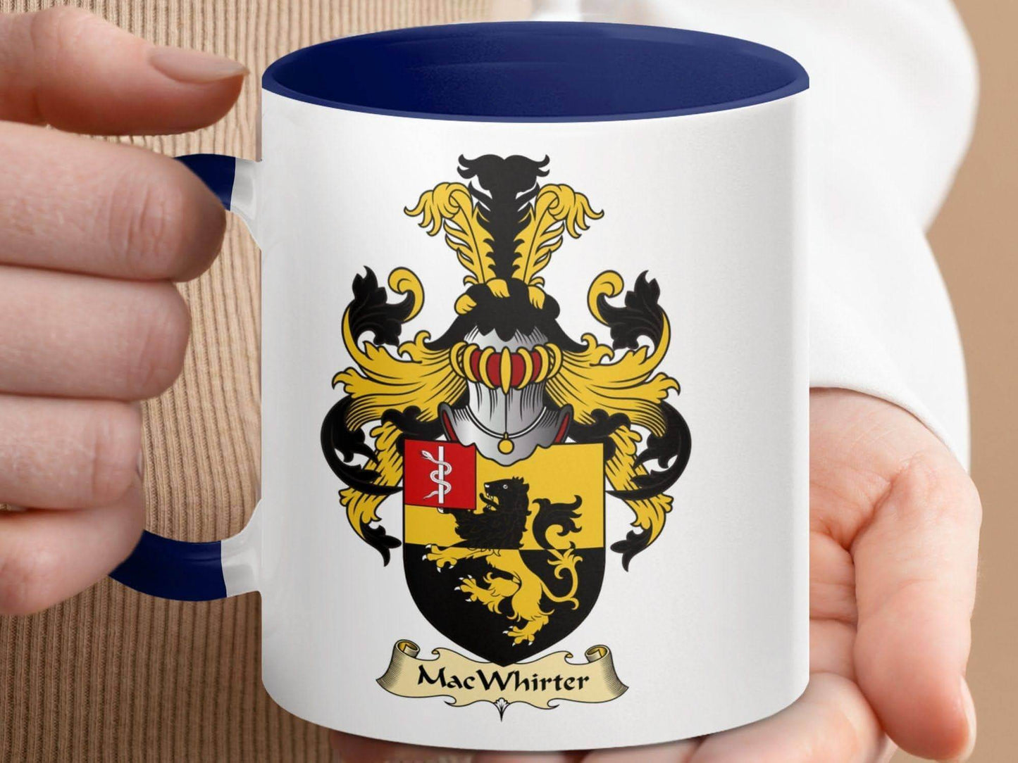 MacWhirter Family Crest Heraldic Emblem Accent Mug - Celtic Ancestry Gifts