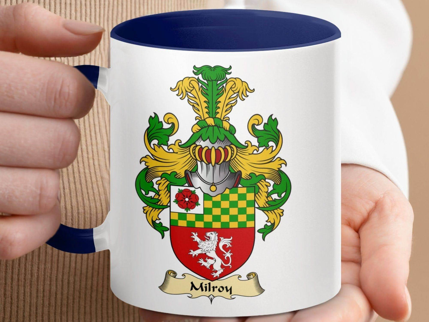Milroy Family Crest with Lion Coat of Arms Coffee Mug - Celtic Ancestry Gifts