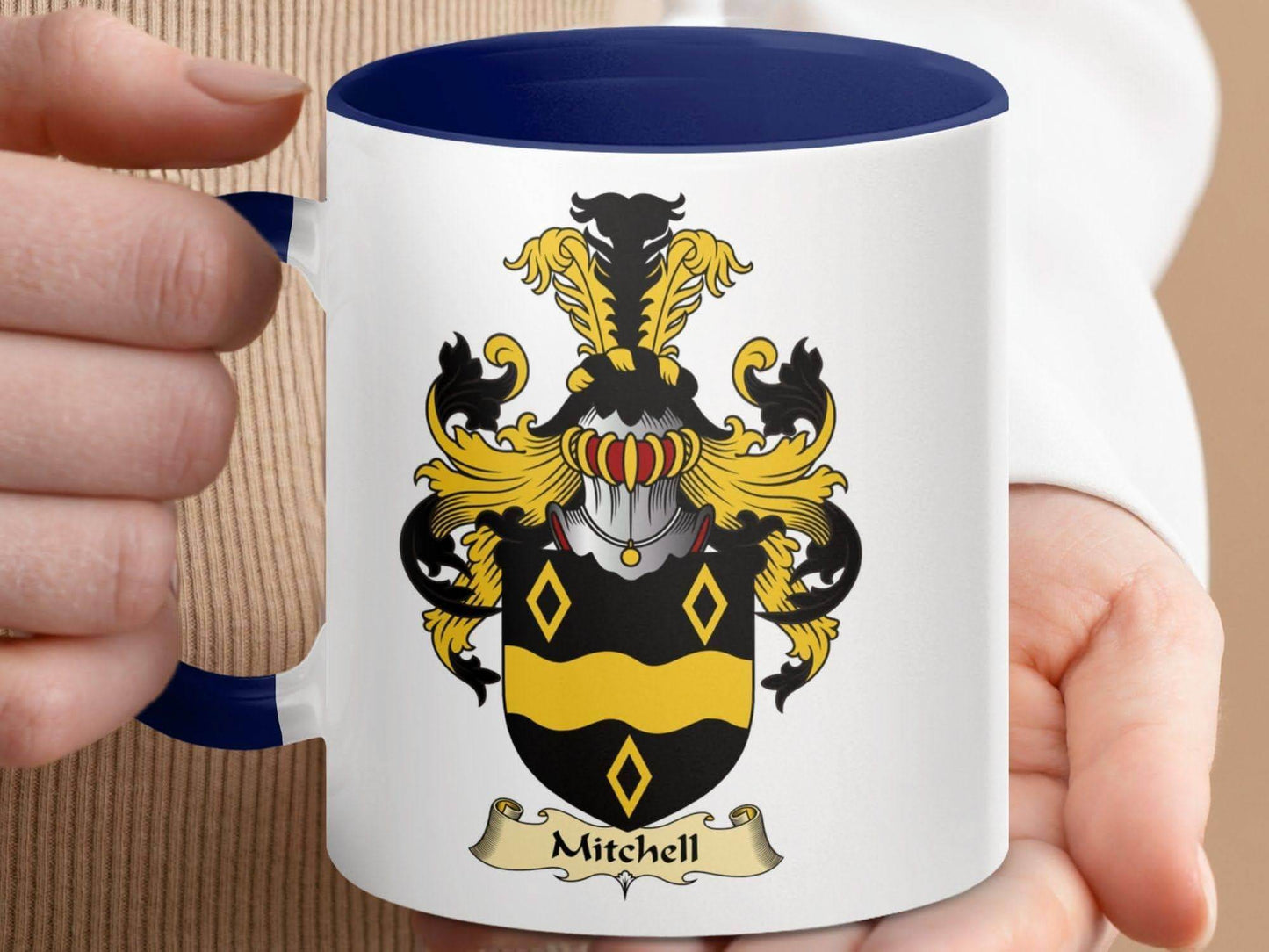 Mitchell Family Crest Coat of Arms Design Mug - Celtic Ancestry Gifts