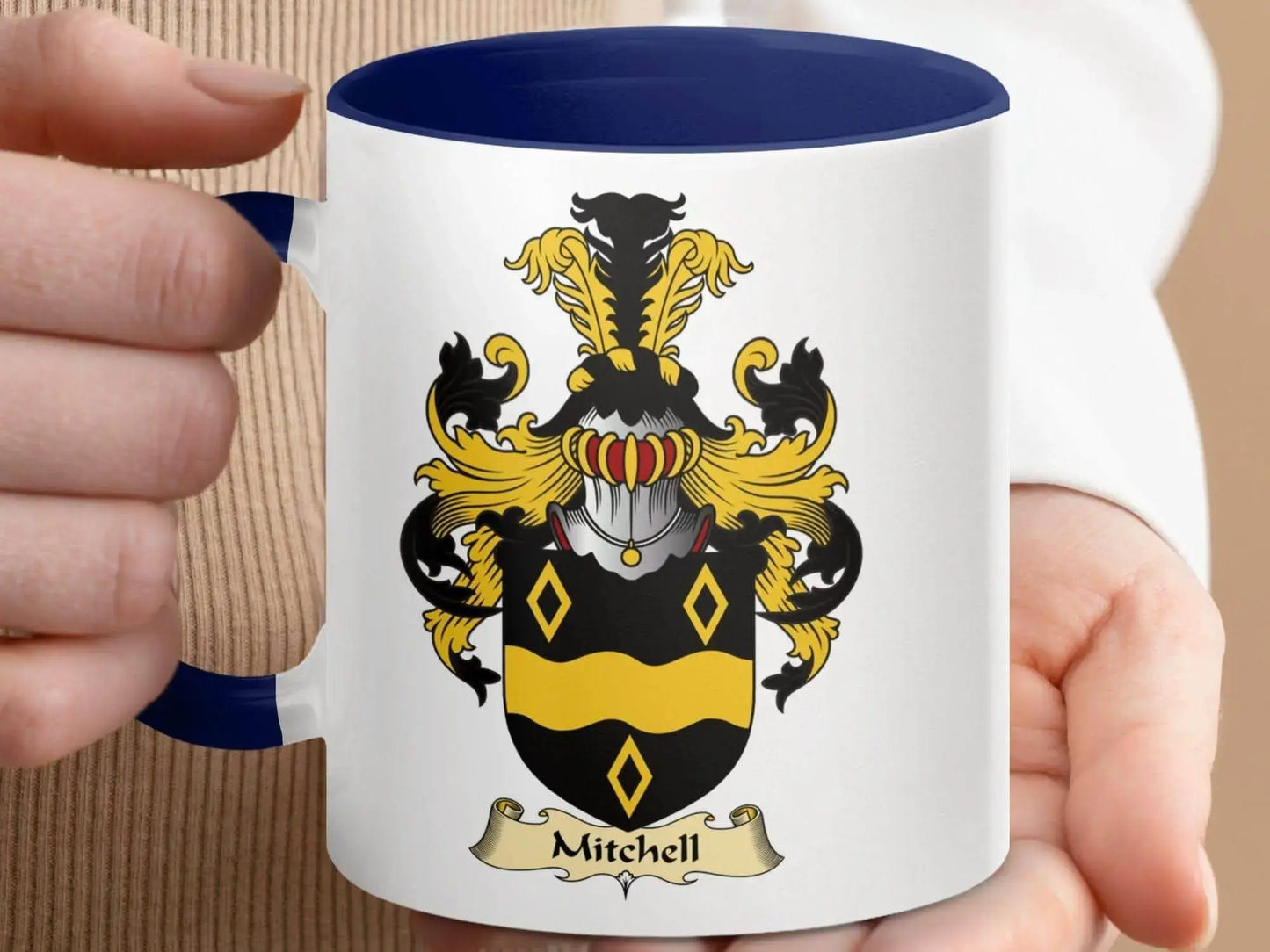 Mitchell Family Crest Coat of Arms Design Mug - Celtic Ancestry Gifts