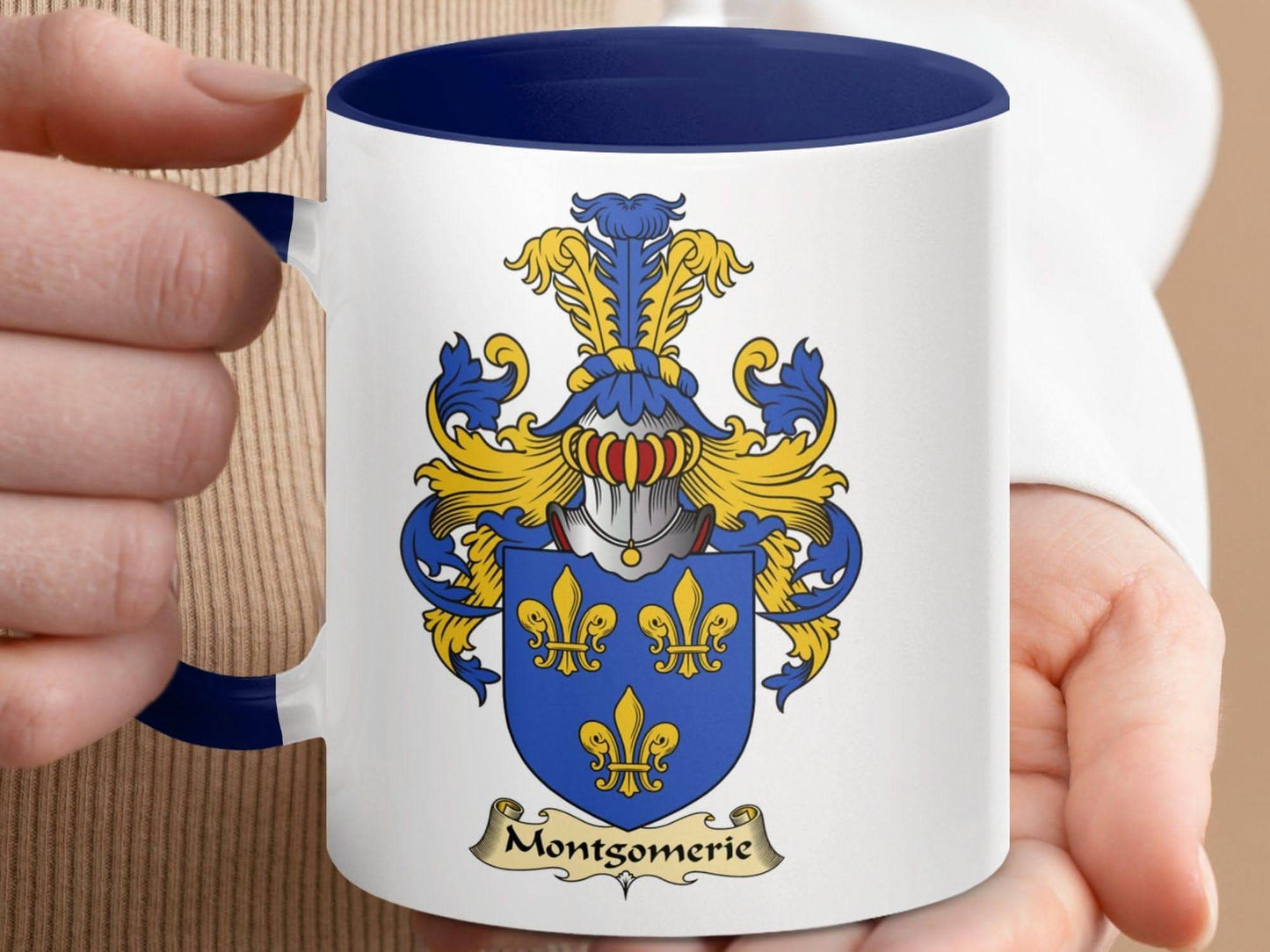 Montgomerie Family Crest Royal Blue Accent Coffee Mug - Celtic Ancestry Gifts