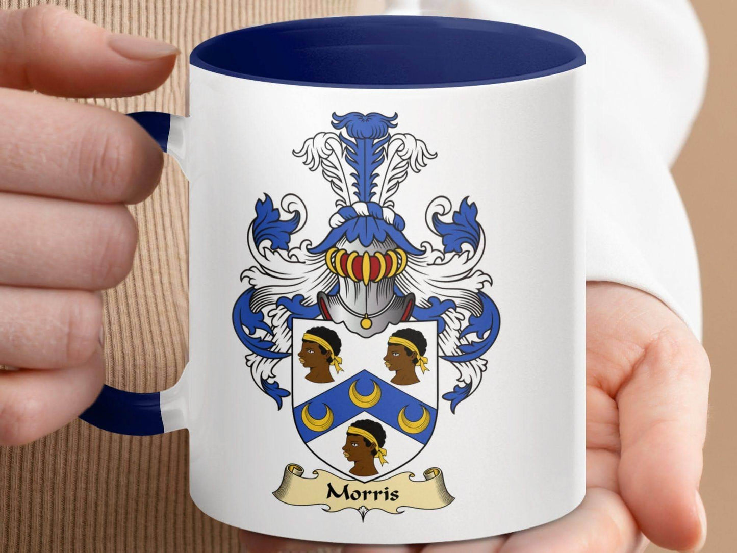 Morris Family Crest Coat of Arms Emblem Mug - Celtic Ancestry Gifts