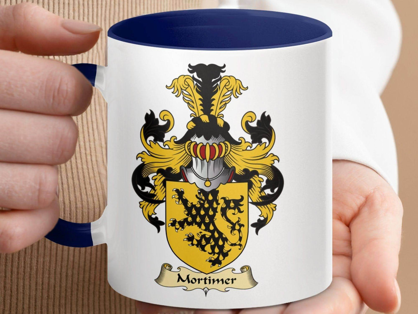 Mortimer Family Crest Coat of Arms Emblem Coffee Mug - Celtic Ancestry Gifts