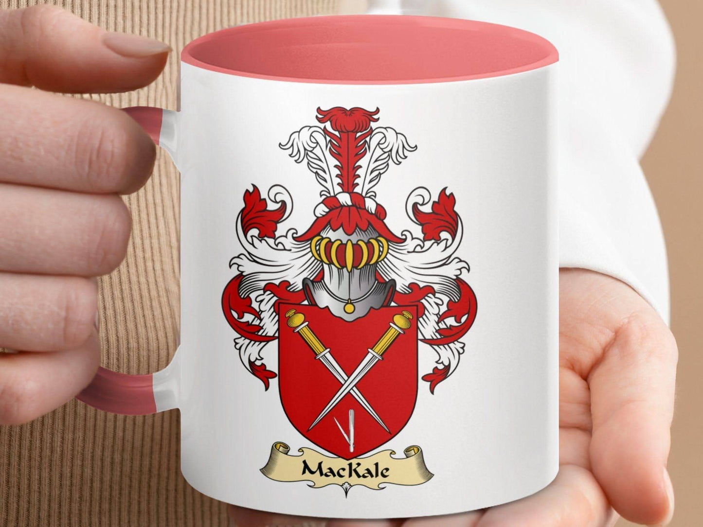 MacKale Family Crest Heraldic Emblem Accent Coffee Mug - Celtic Ancestry Gifts