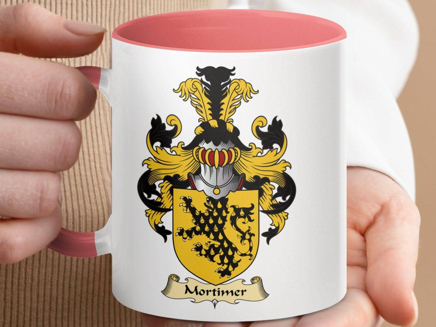 Mortimer Family Crest Coat of Arms Emblem Coffee Mug - Celtic Ancestry Gifts