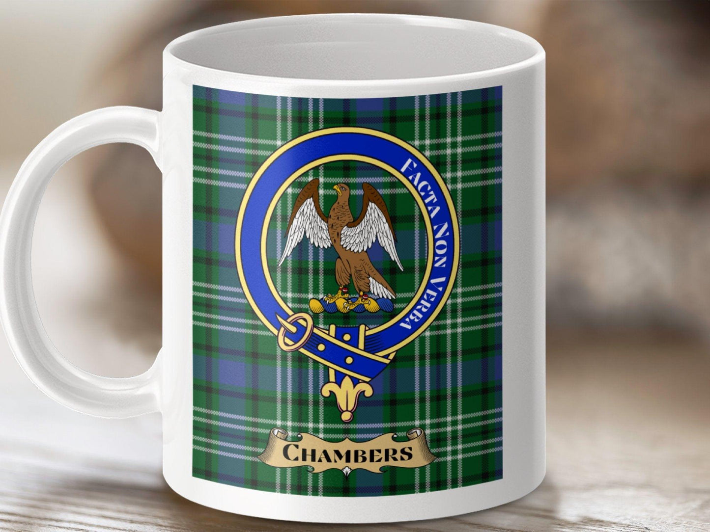 Chambers Clan Scottish Tartan Crest Mug - Celtic Ancestry Gifts