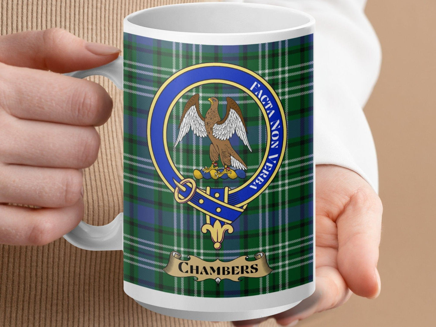 Chambers Clan Scottish Tartan Crest Mug - Celtic Ancestry Gifts