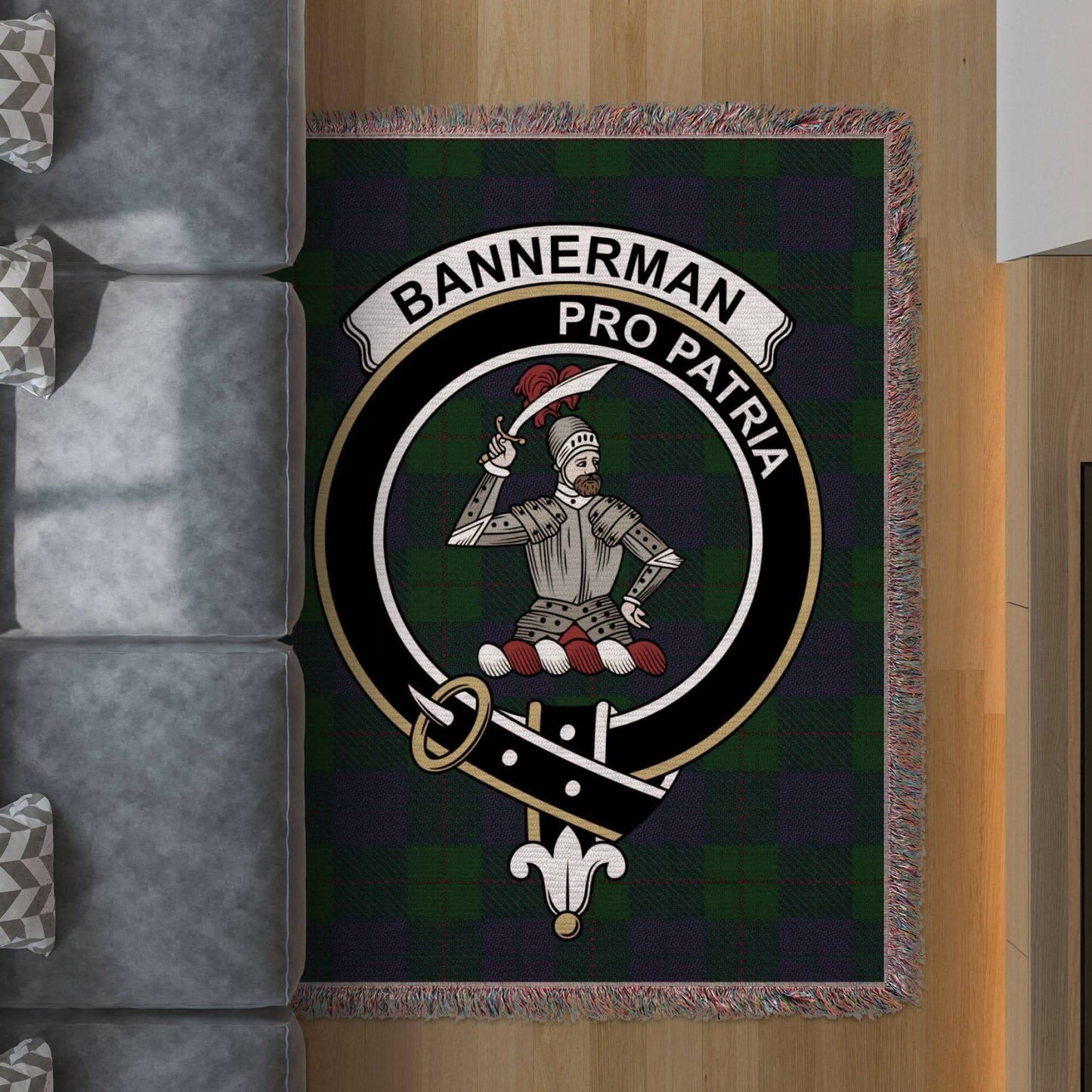 Bannerman Clan Crest Tartan Scottish Woven Blanket - Celtic Ancestry Gifts
