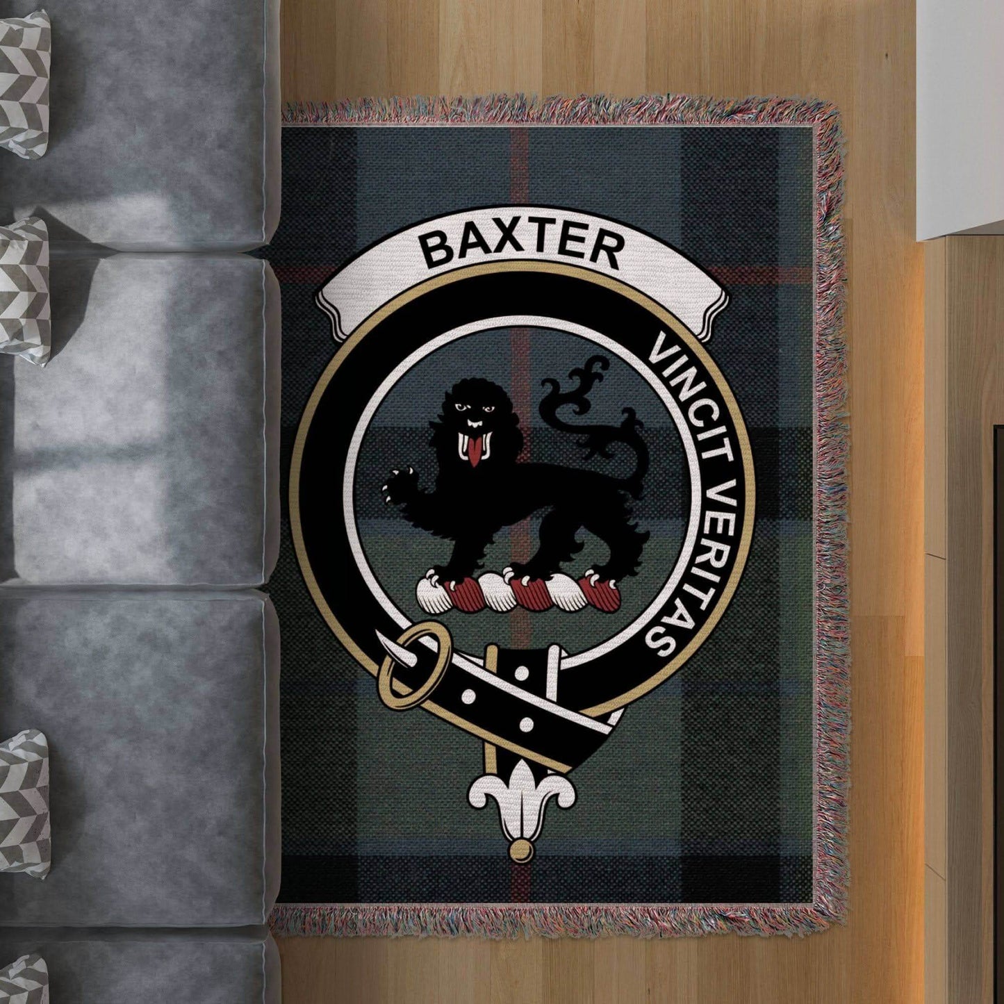 Baxter Clan Crest Tartan Scottish Woven Blanket - Celtic Ancestry Gifts