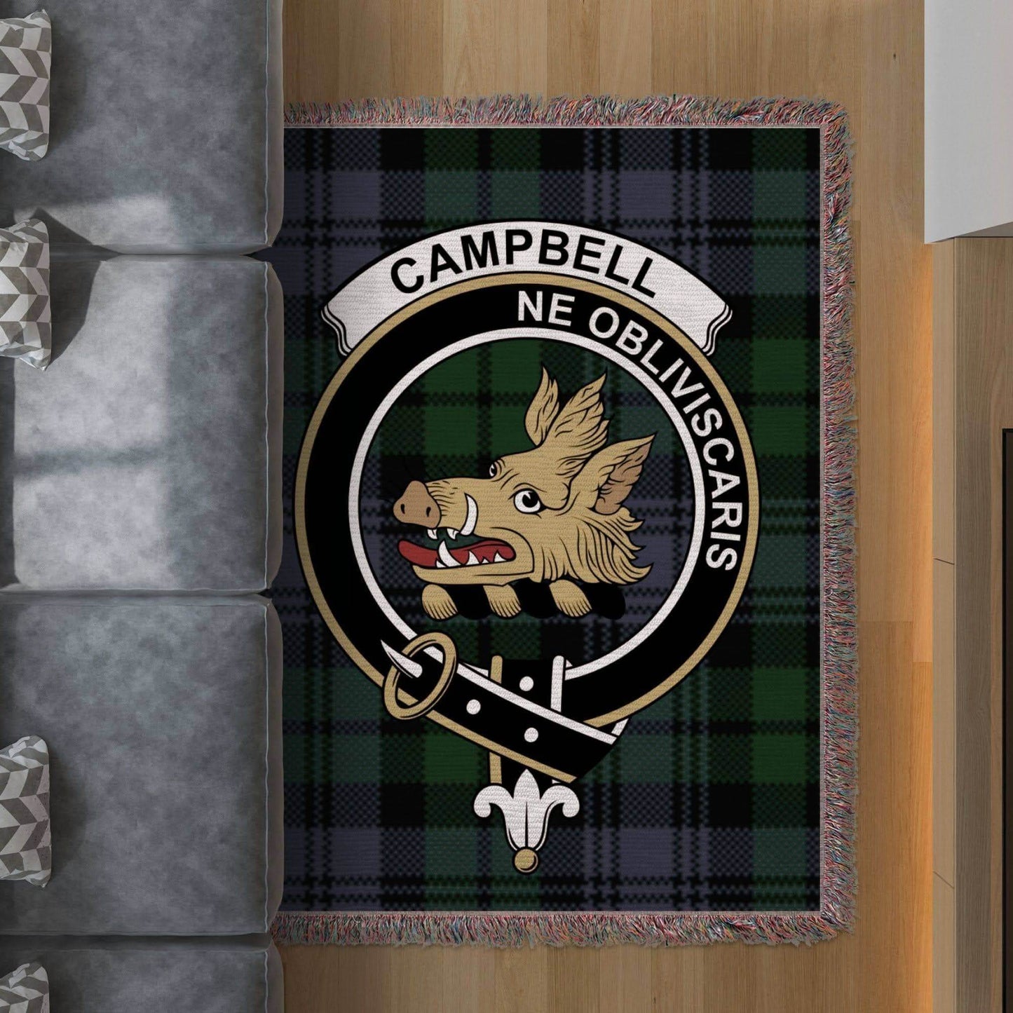 Campbell Clan Crest Tartan Scottish Woven Blanket - Celtic Ancestry Gifts