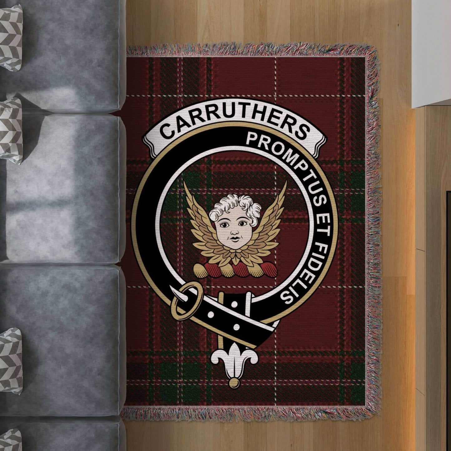 Carruthers Clan Crest Tartan Scottish Woven Blanket - Celtic Ancestry Gifts