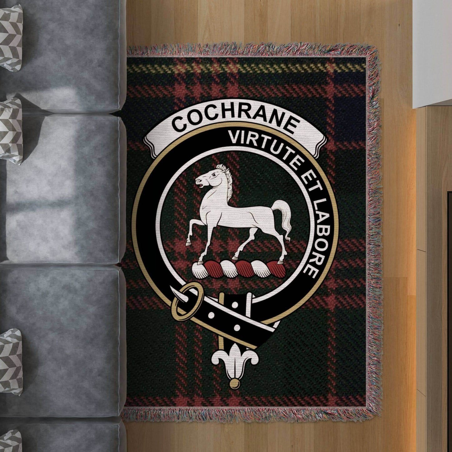 Cochrane Clan Crest Tartan Scottish Woven Blanket - Celtic Ancestry Gifts