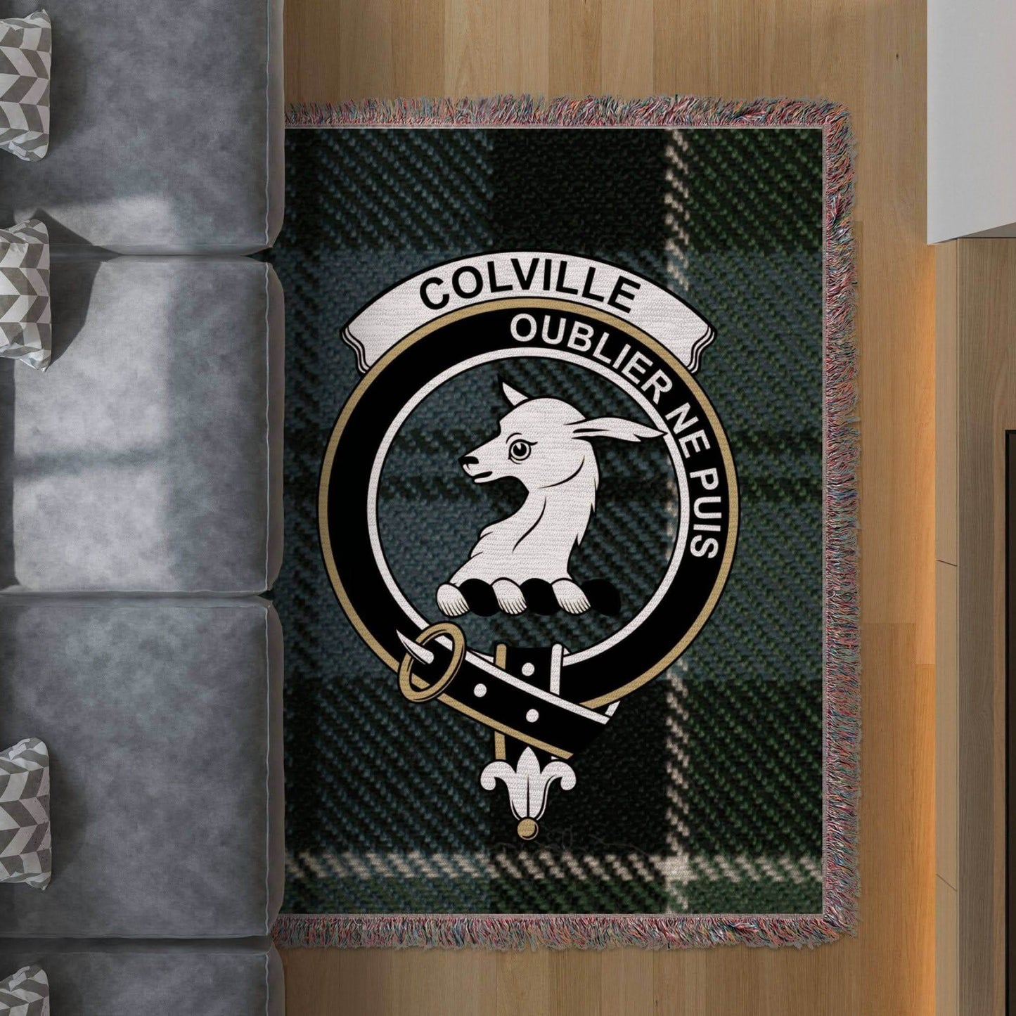 Colville Clan Crest Tartan Scottish Woven Blanket - Celtic Ancestry Gifts