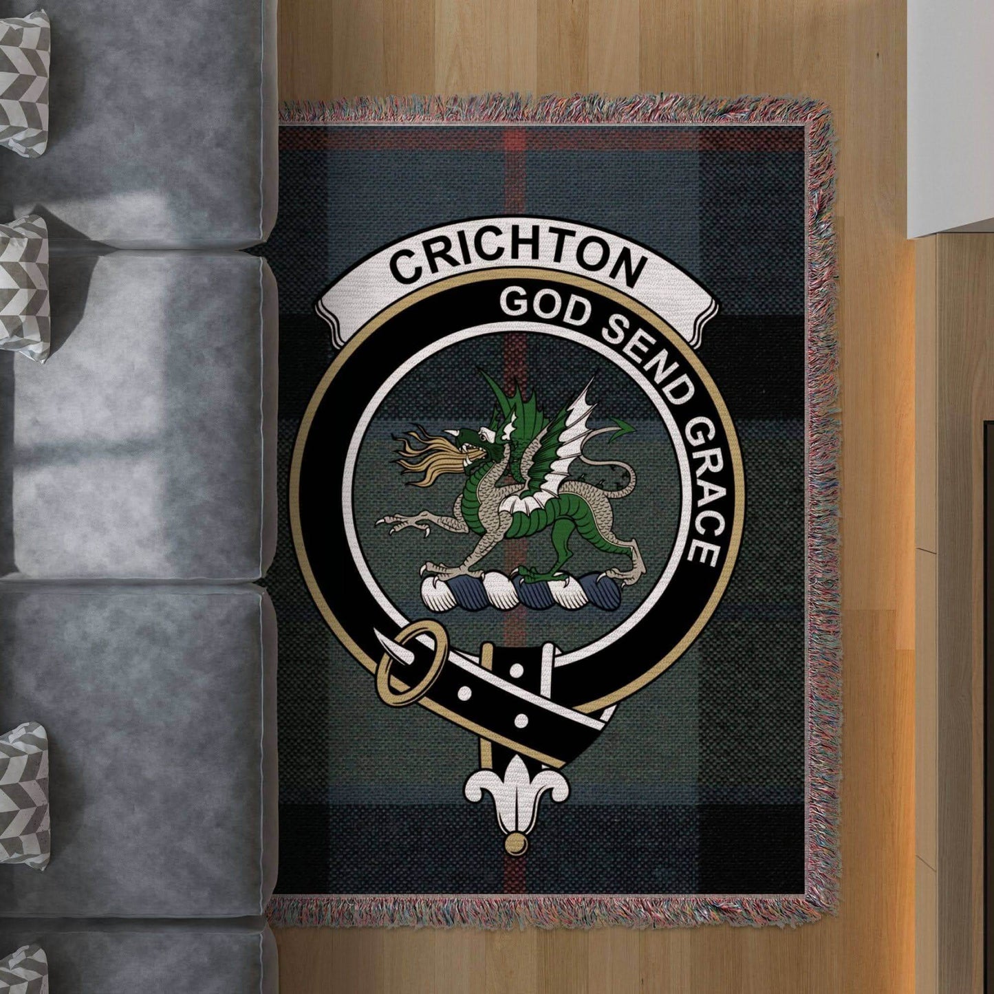 Crichton Clan Crest Tartan Scottish Woven Blanket - Celtic Ancestry Gifts
