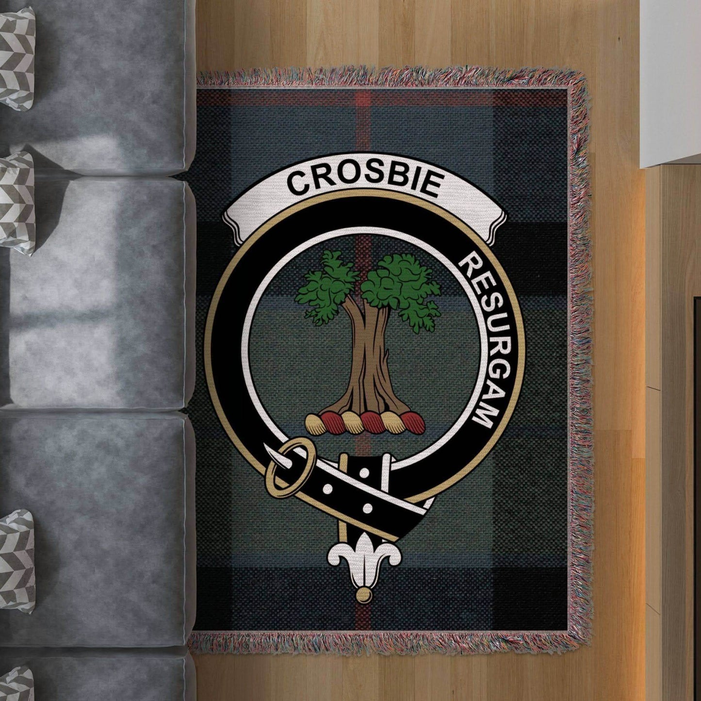 Crosbie Clan Crest Tartan Scottish Woven Blanket - Celtic Ancestry Gifts