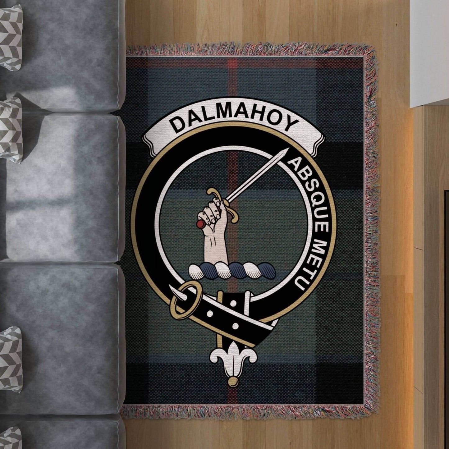 Dalmahoy Scottish Clan Crest Tartan Woven Blanket - Celtic Ancestry Gifts
