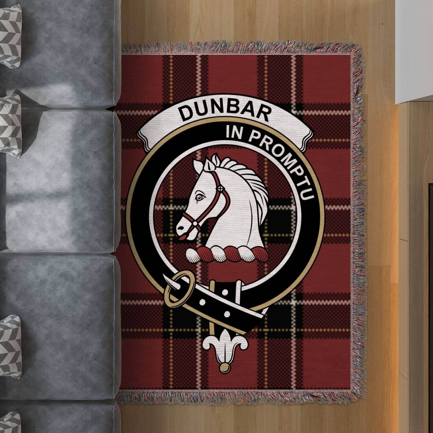Dunbar Clan Crest Tartan Scottish Woven Blanket - Celtic Ancestry Gifts