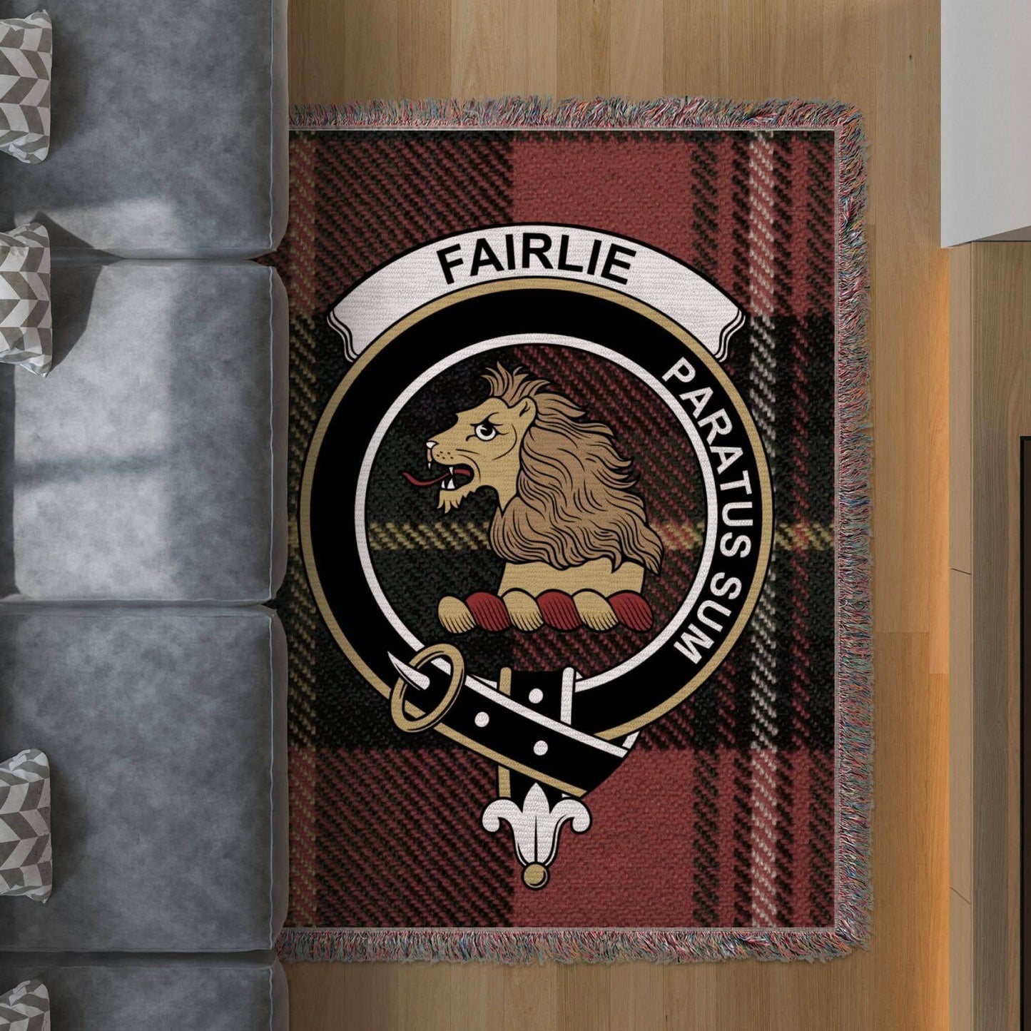 Fairlie Clan Crest Tartan Scottish Woven Blanket - Celtic Ancestry Gifts