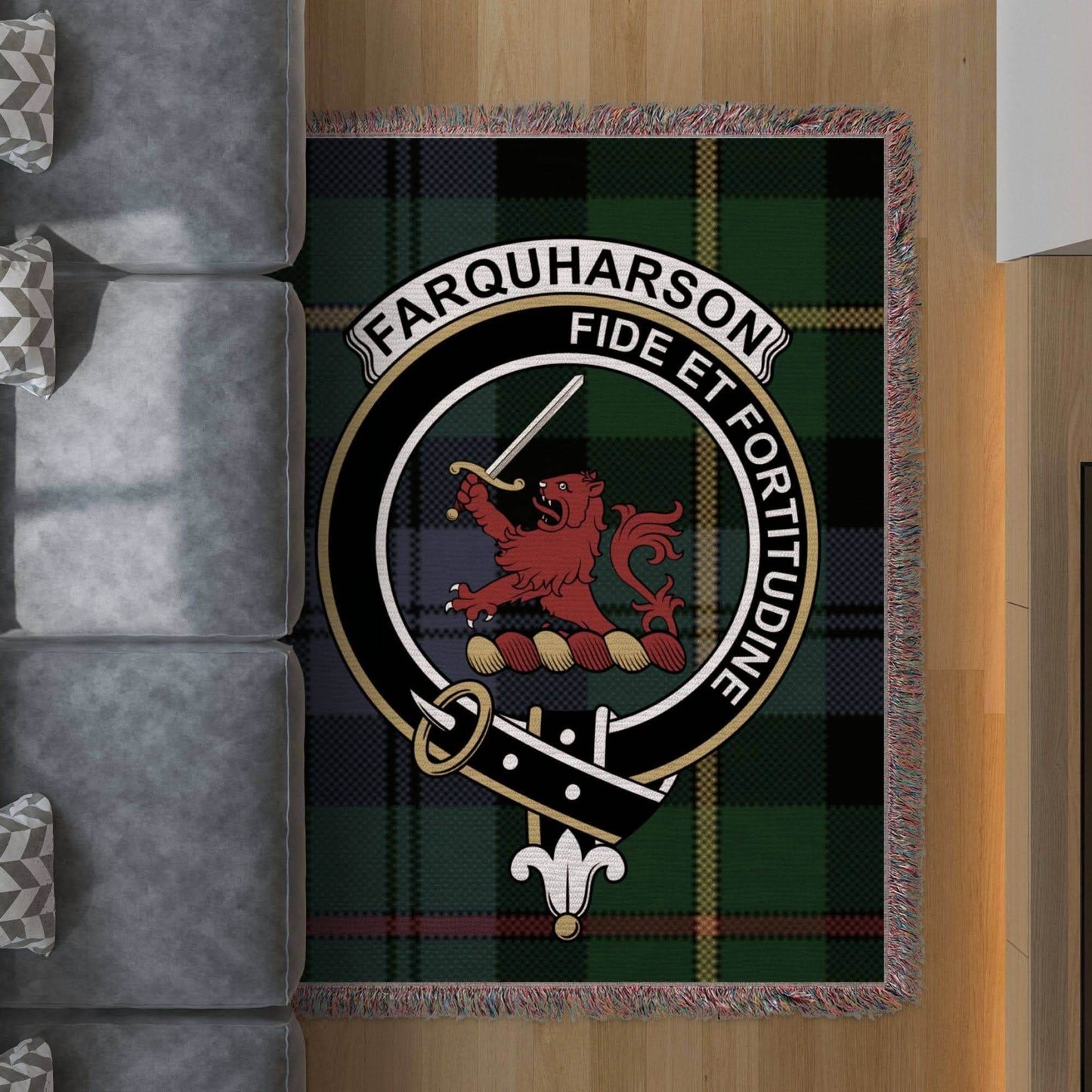 Farquharson Clan Crest Tartan Plaid Scottish Woven Blanket - Celtic Ancestry Gifts