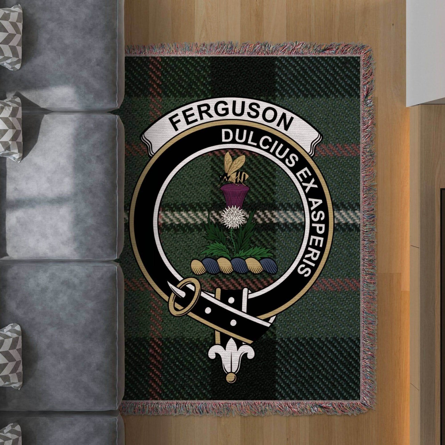 Ferguson Clan Crest Tartan Scottish Woven Blanket - Celtic Ancestry Gifts