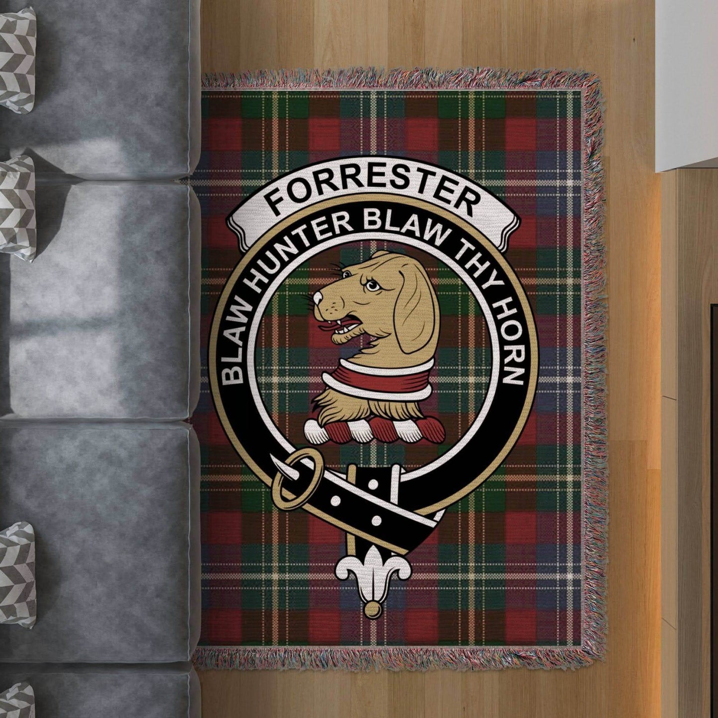 Forrester Clan Crest Tartan Scottish Woven Blanket - Celtic Ancestry Gifts