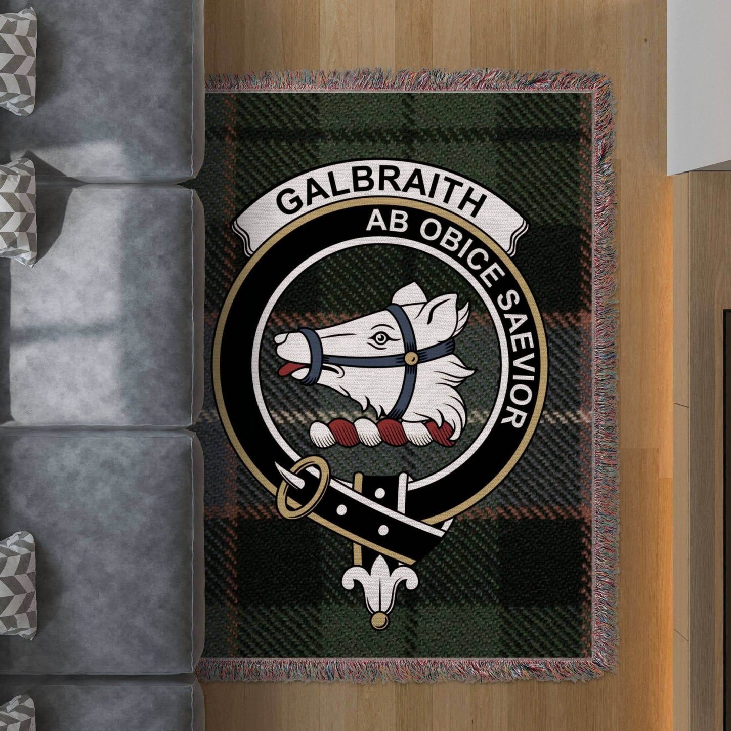 Galbraith Clan Crest Tartan Scottish Woven Blanket - Celtic Ancestry Gifts