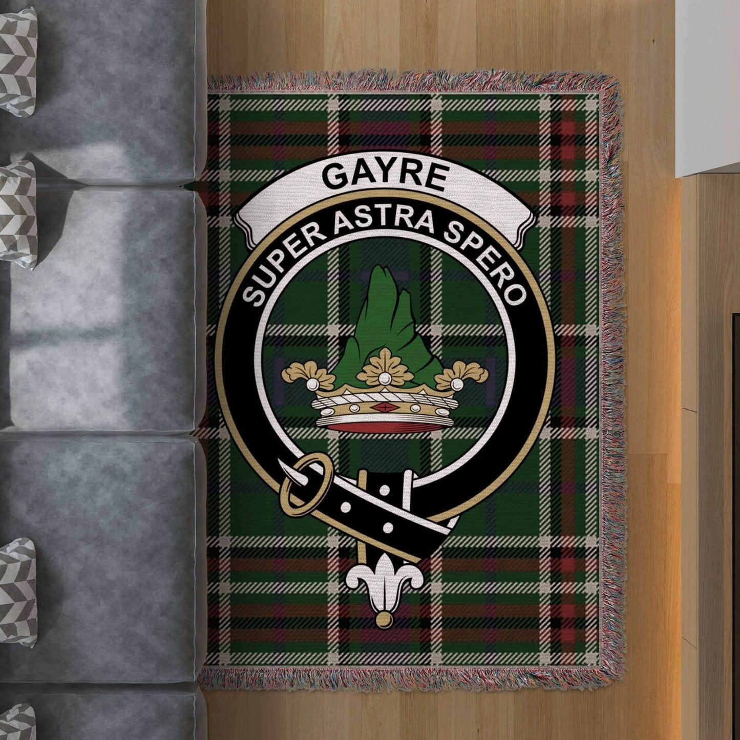 Gayre Clan Crest Tartan Scottish Woven Blanket - Celtic Ancestry Gifts