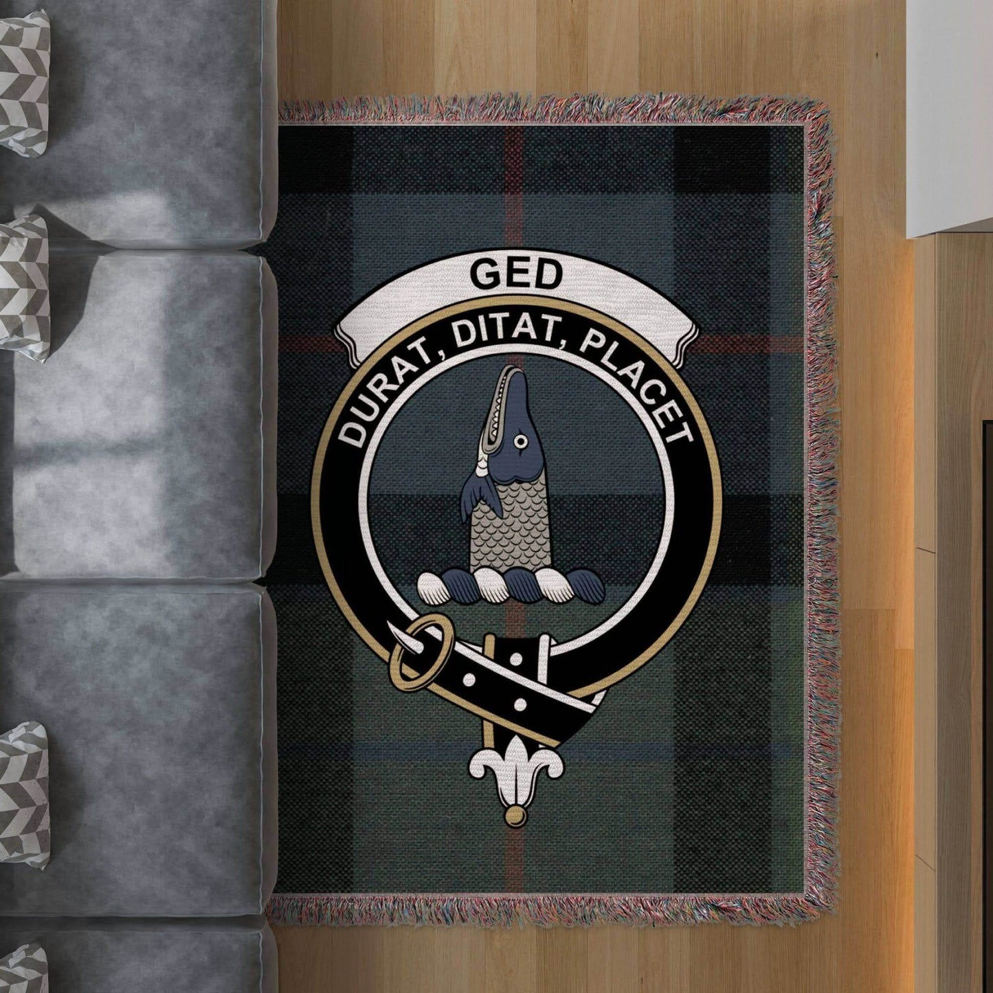 Ged Clan Crest Tartan Scottish Woven Blanket - Celtic Ancestry Gifts