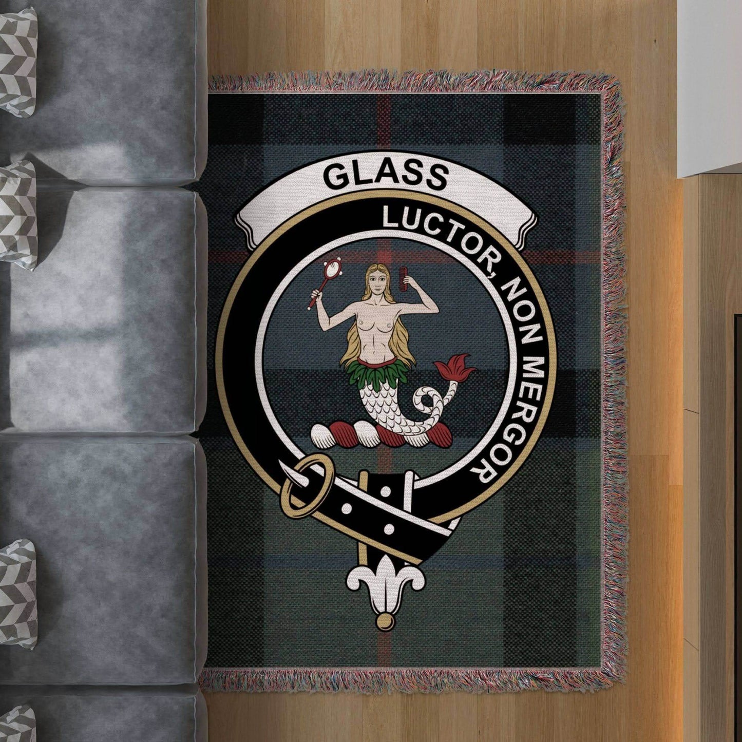 Glass Clan Crest Tartan Scottish Woven Blanket - Celtic Ancestry Gifts