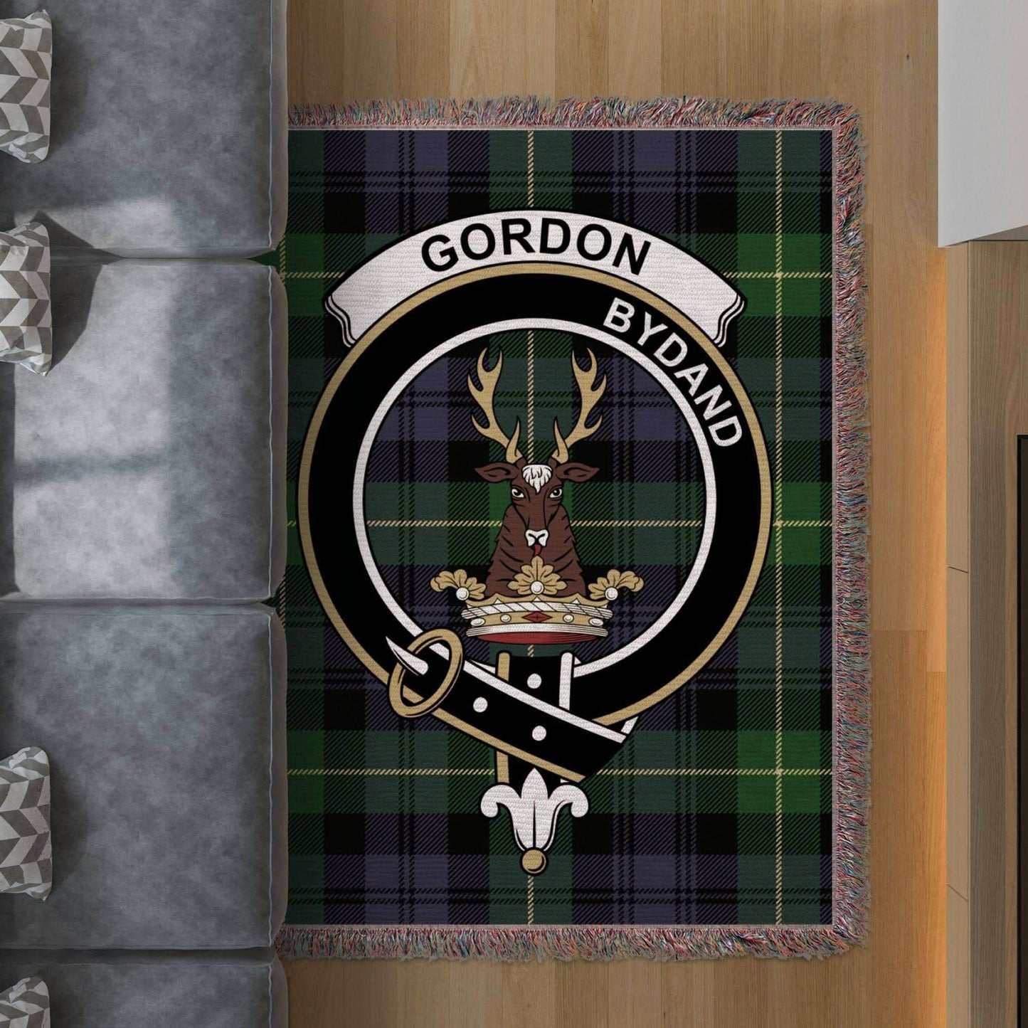 Gordon Clan Crest Tartan Scottish Woven Blanket - Celtic Ancestry Gifts