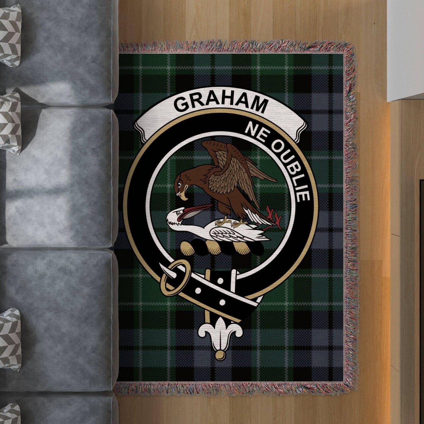 Graham Clan Crest Tartan Scottish Woven Blanket - Celtic Ancestry Gifts