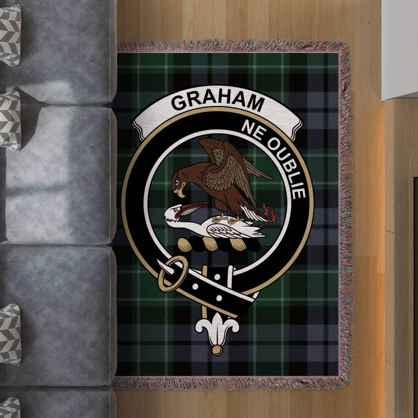 Graham Clan Crest Tartan Scottish Woven Blanket - Celtic Ancestry Gifts