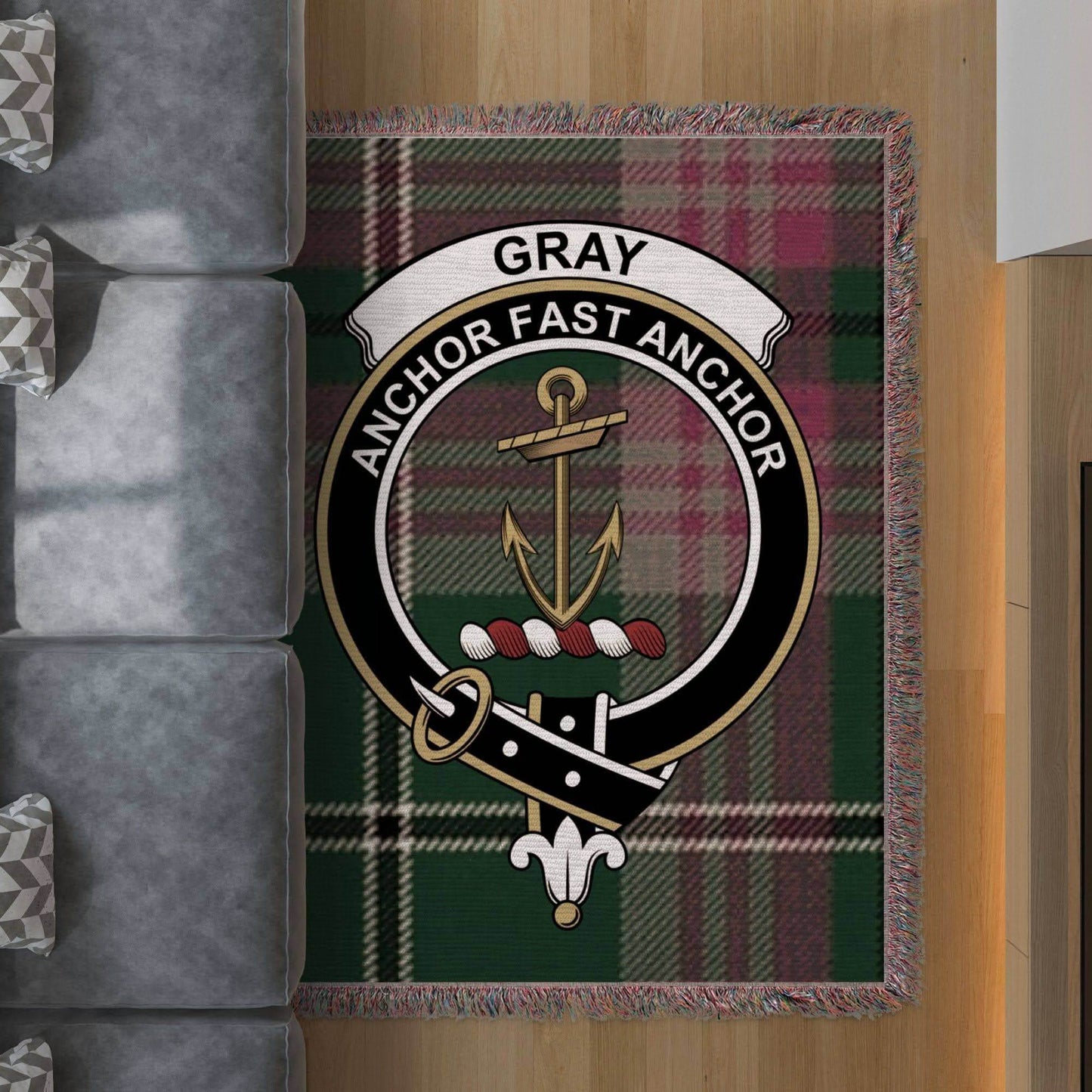 Gray Clan Crest Tartan Scottish Woven Blanket - Celtic Ancestry Gifts