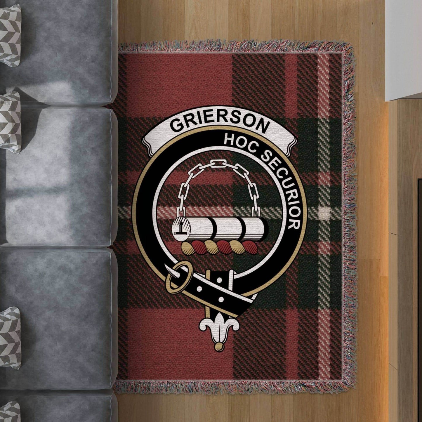 Grierson Clan Crest Tartan Scottish Woven Blanket - Celtic Ancestry Gifts