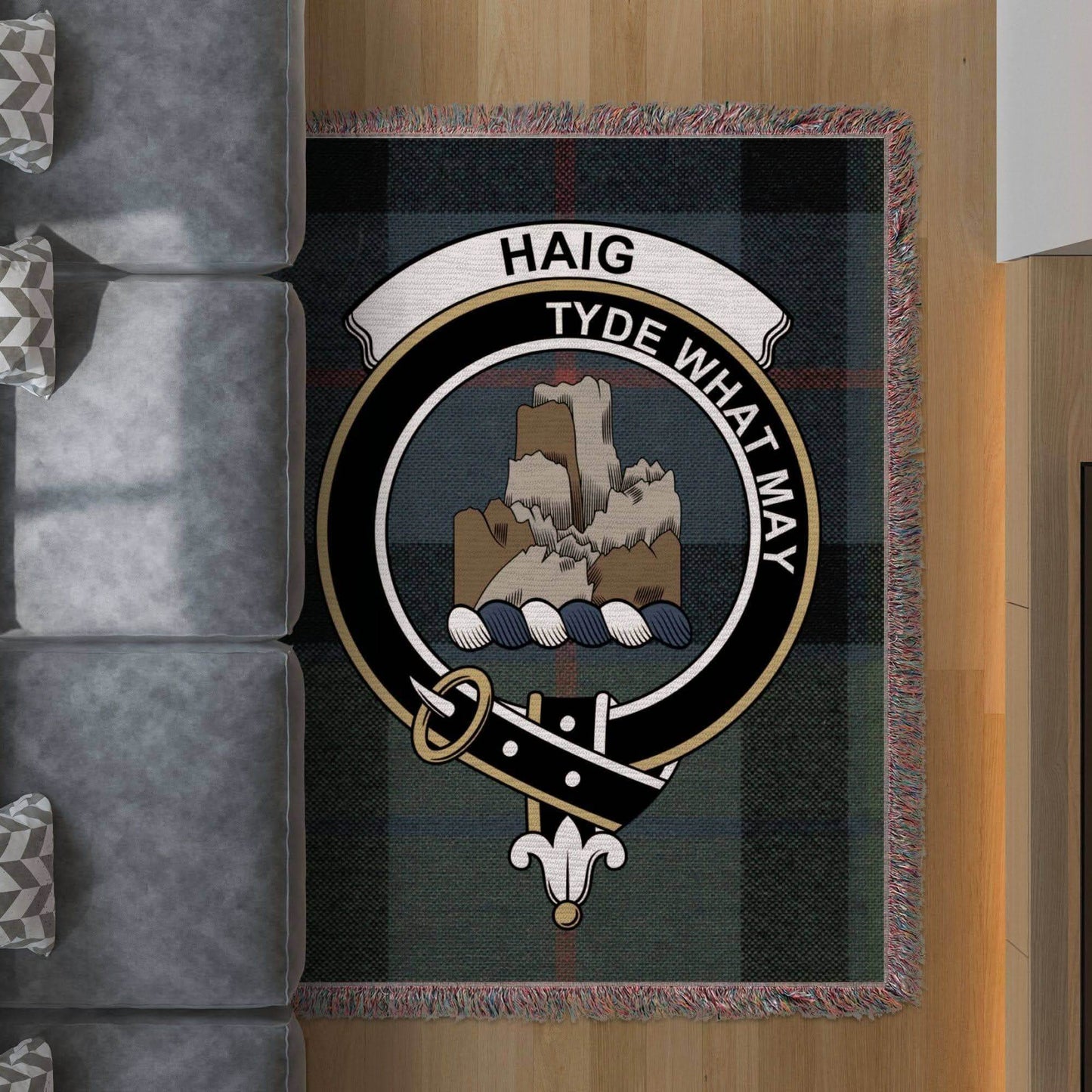 Haig Clan Crest Plaid Scottish Woven Blanket - Celtic Ancestry Gifts