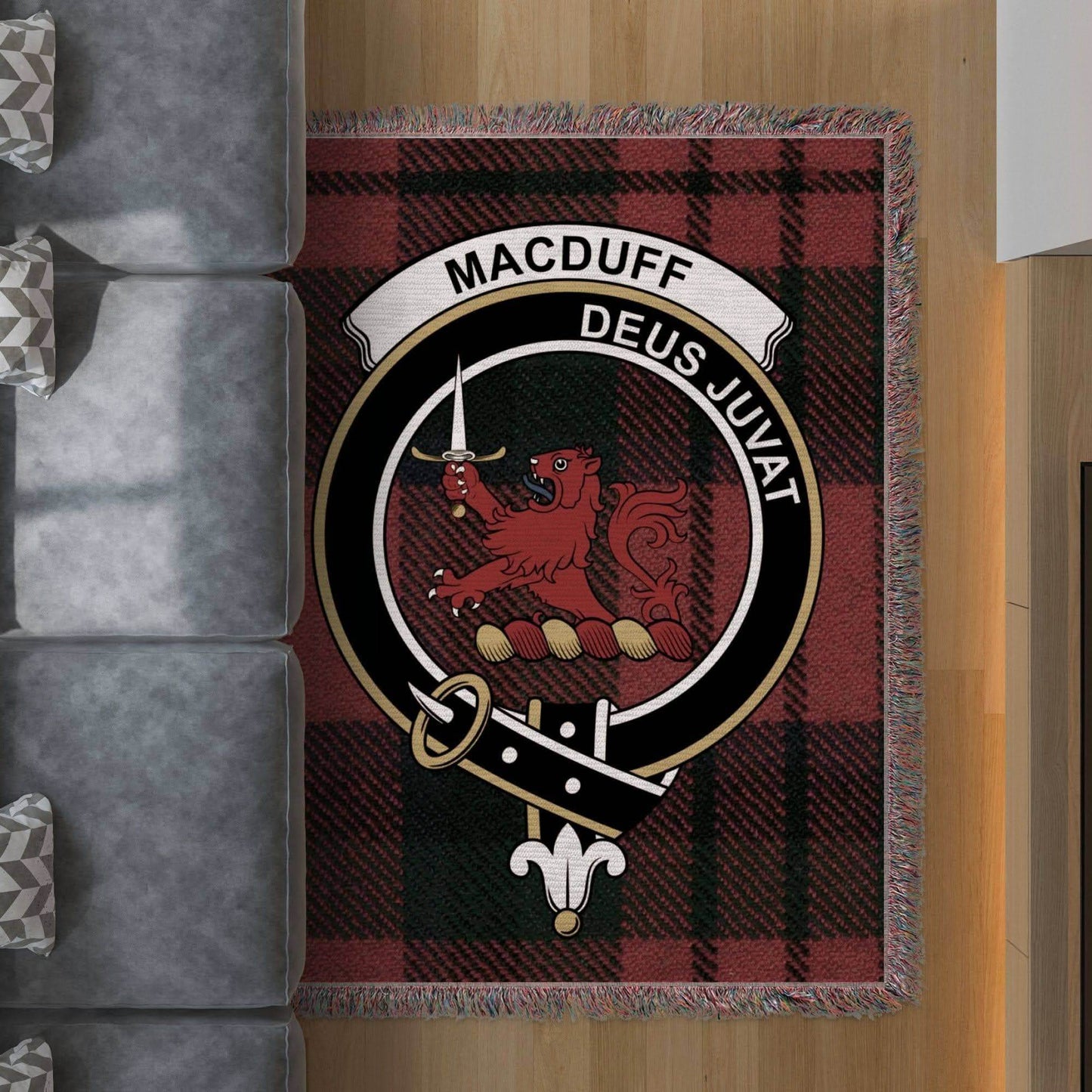 Macduff Clan Crest Tartan Scottish Woven Blanket - Celtic Ancestry Gifts