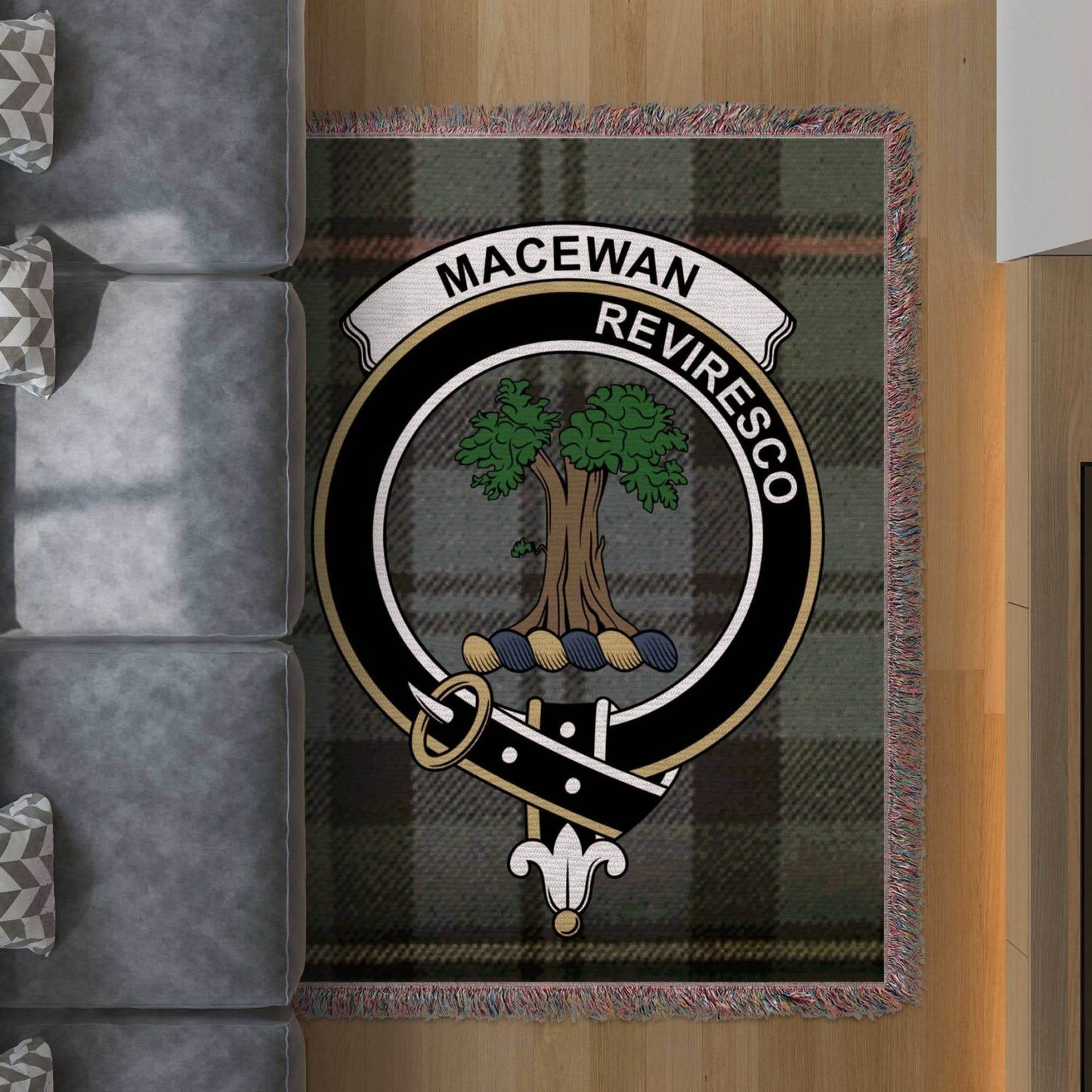 Macewan Clan Crest Tartan Heritage Woven Blanket - Celtic Ancestry Gifts