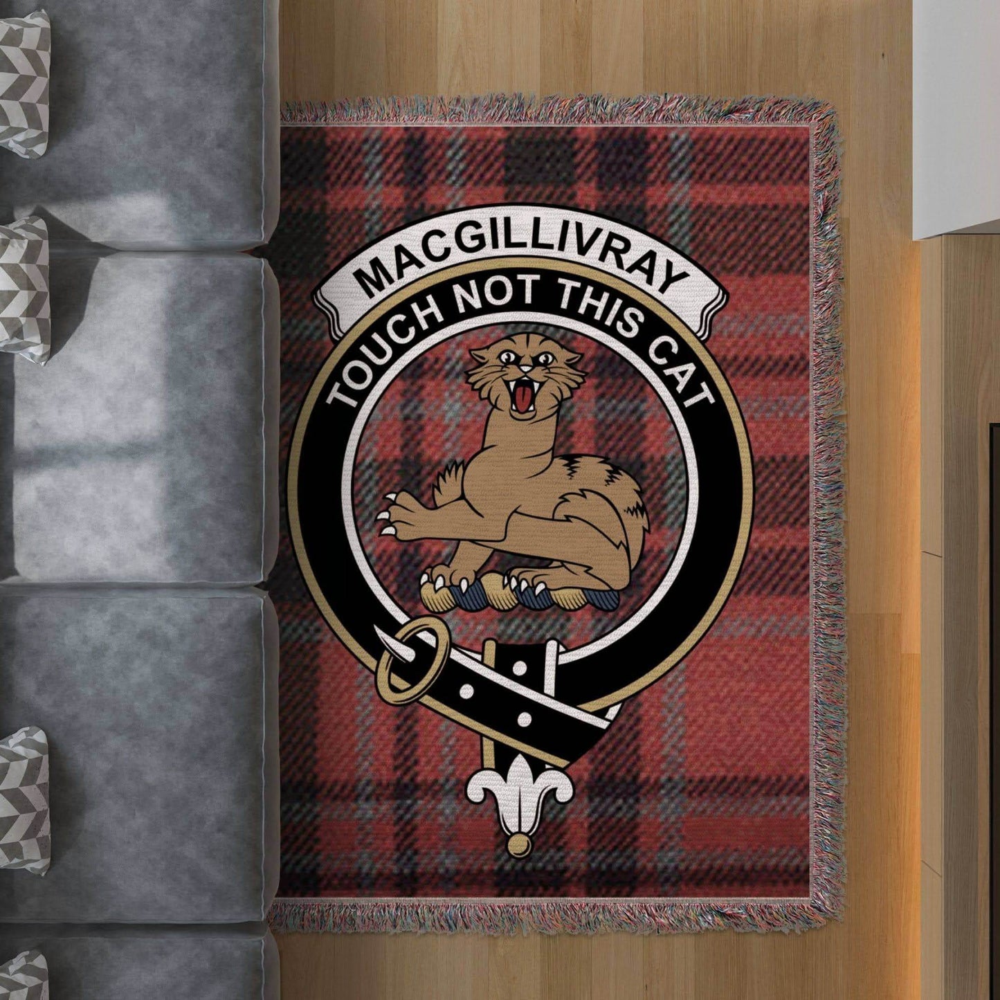 MacGillivray Clan Crest Tartan Scottish Woven Blanket - Celtic Ancestry Gifts