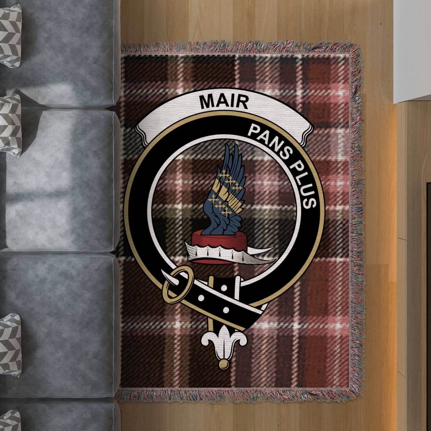 Mair Clan Crest Tartan Scottish Heritage Woven Blanket - Celtic Ancestry Gifts