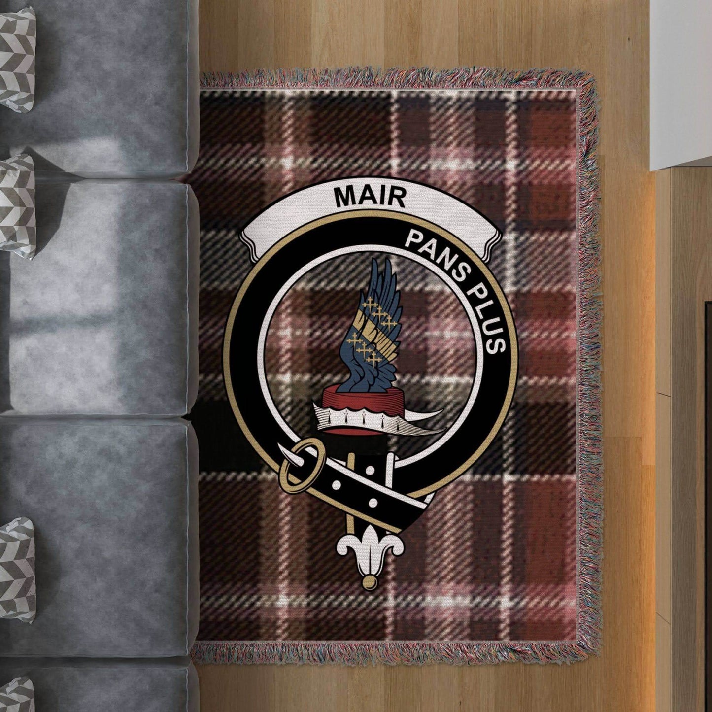 Mair Clan Crest Tartan Scottish Heritage Woven Blanket - Celtic Ancestry Gifts